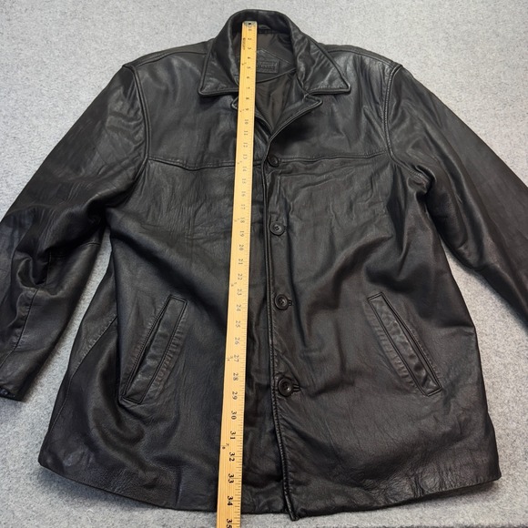 Bostonian Men's Genuine Leather Jacket Black Size L Button Front Mid-Length Coat - Picture 6 of 9